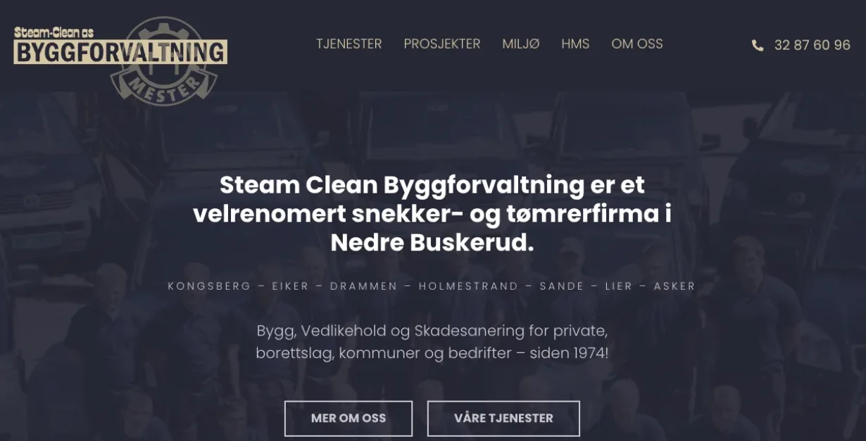 Nettsiden til Steam Clean Byggforvaltning